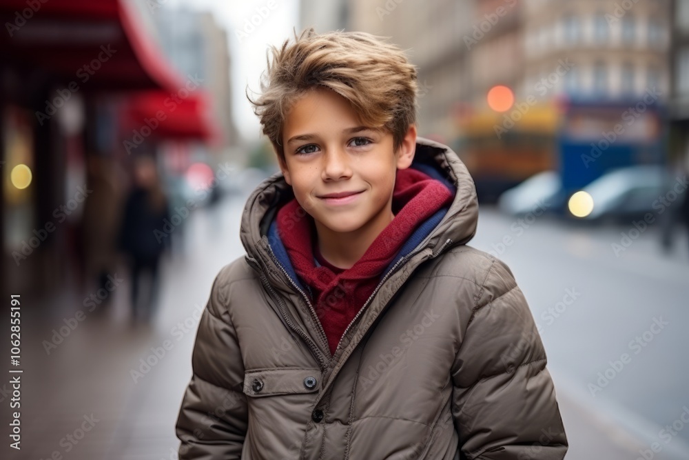 Portrait of a cute young boy on a city street at night Portrait of a cute young boy on a city street at night