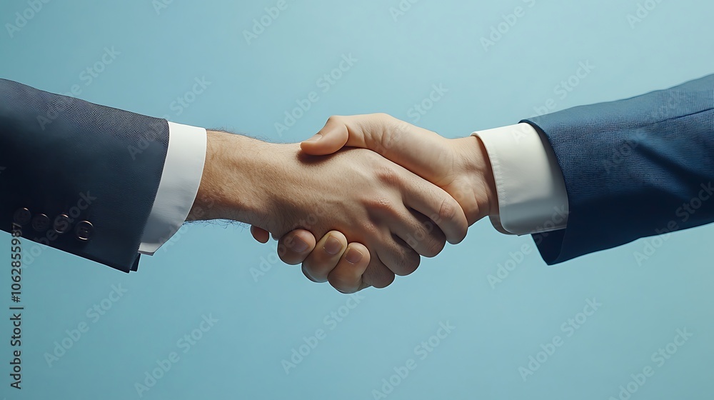 Businessman shaking hands with another person on blue background Businessman shaking hands with another person on blue background