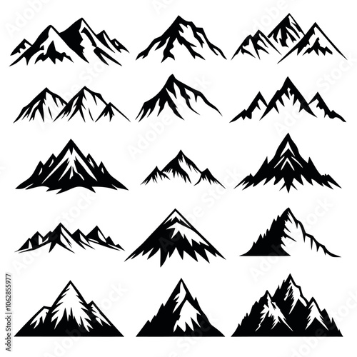 Mountains set. Set of rocky mountains silhouette.