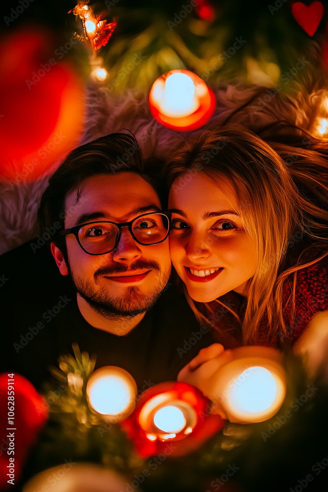 A cozy selfie of a couple in a romantic setting, surrounded by candles and soft lighting. A cozy selfie of a couple in a romantic setting, surrounded by candles and soft lighting.