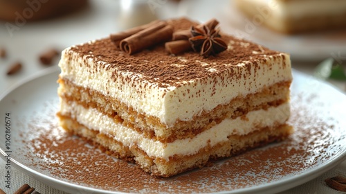 Delicious Tiramisu Dessert with Cinnamon and Star Anise