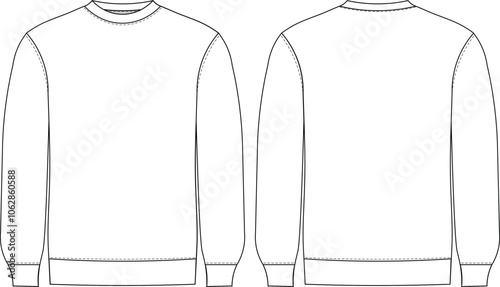 cuffed long sleeve round neck crew neck slouchy loose oversie sweater sweatshirt template technical drawing flat sketch cad mockup fashion man mens unisex woman design style model 

