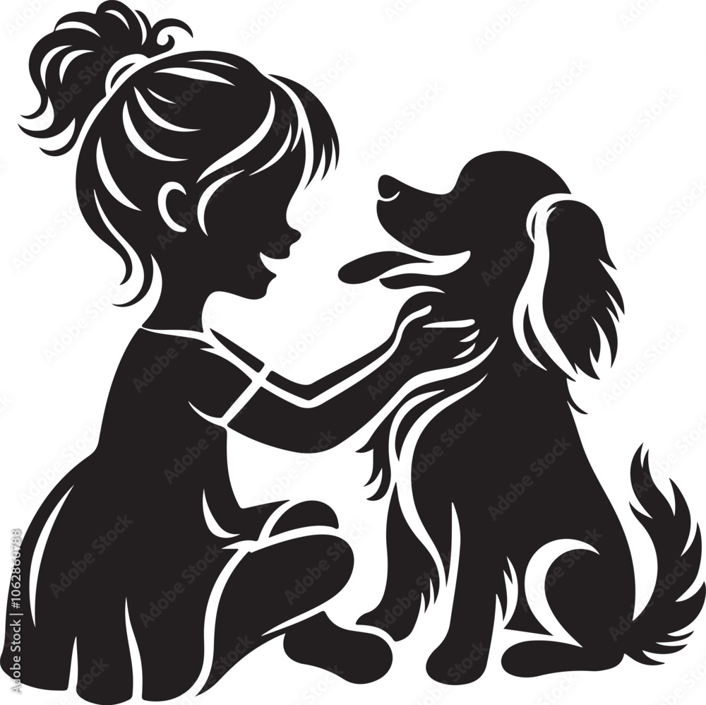 a little girl with her happy dog silhouette vector art illustration a little girl with her happy dog silhouette vector art illustration