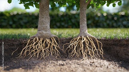 Fine fibrous roots in soil macro photo