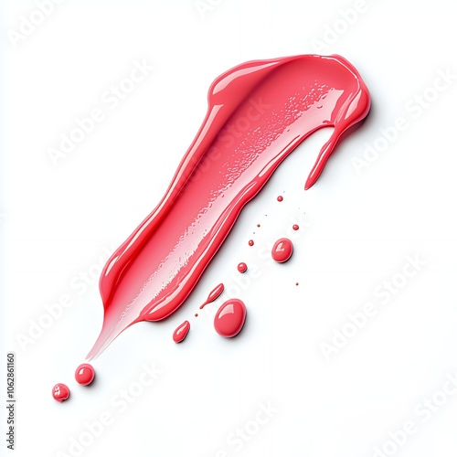 A single swipe of pink lip gloss with droplets.