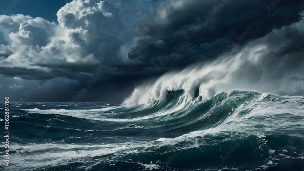 A fierce hurricane over a turbulent ocean, dark clouds swirling, high waves crashing under stormy skies, dramatic aerial angle, illuminated by sporadic lightning. A fierce hurricane over a turbulent ocean, dark clouds swirling, high waves crashing under stormy skies, dramatic aerial angle, illuminated by sporadic lightning.