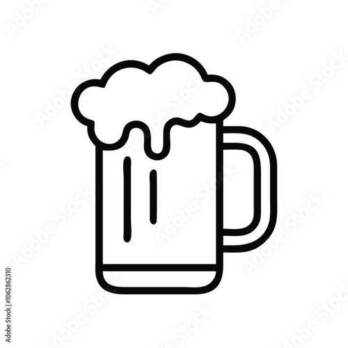 Beer mug with foam outline icon, Simple black and white outline icon of a beer mug with foam on top, symbolizing celebration or drinks, isolated on a white background.