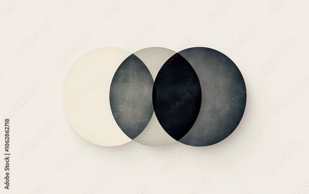 Clean infographic template featuring a three-circle Venn diagram, each section subtly shaded on a monochrome background Clean infographic template featuring a three-circle Venn diagram, each section subtly shaded on a monochrome background