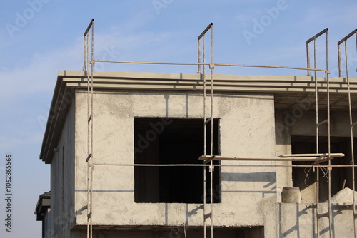 metal scaffolding for plastering a house