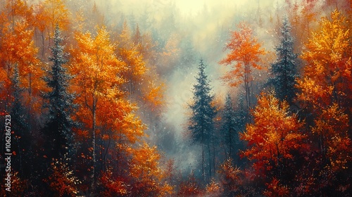 Vibrant Autumn Forest with Colorful Leaves