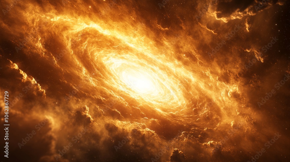 Cosmic Nebula Spiral Galaxy in Space Golden Celestial Formation Cosmic Nebula Spiral Galaxy in Space Golden Celestial Formation