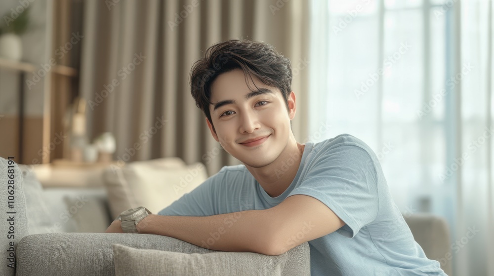 The Young Man Smiling Brightly The Young Man Smiling Brightly