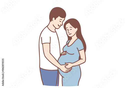 Pregnant woman with a man taking care of her. Hand drawn style vector design illustrations.
