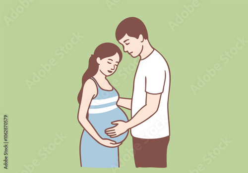 Pregnant woman with a man taking care of her. Hand drawn style vector design illustrations.
