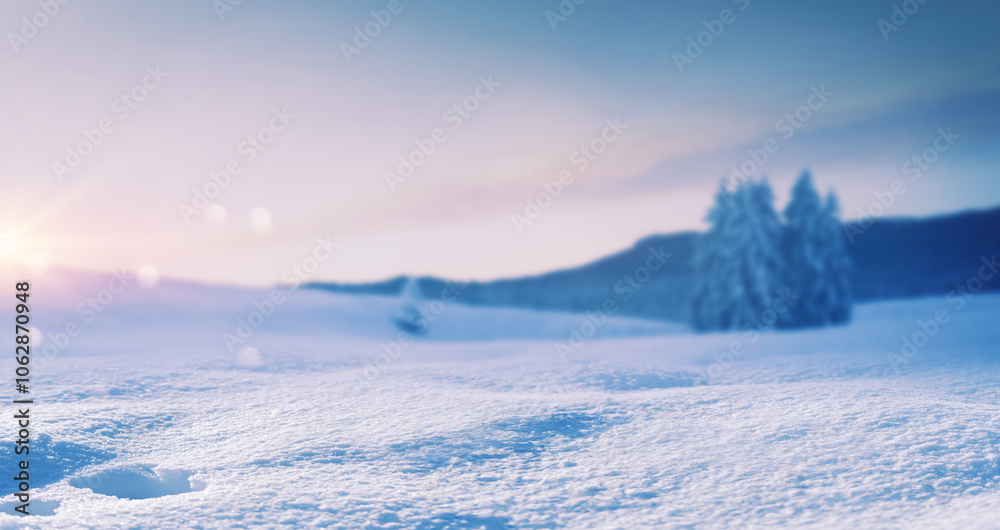 Wintry landscape with snow and sun rising Wintry landscape with snow and sun rising