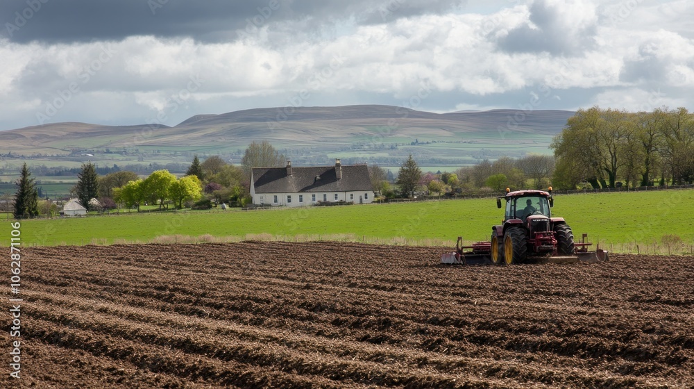 Naklejka premium Tractor Working Field