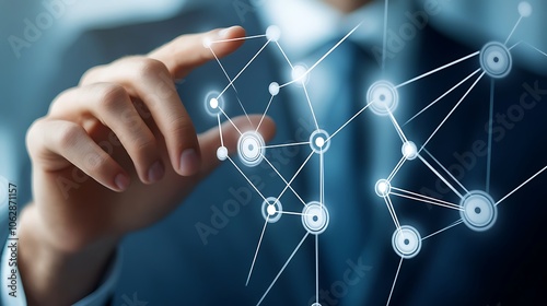 Businessman touching a digital business network connection icons