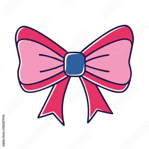 Cute bow illustration with ribbon tails, perfect for gift wrapping, celebrations, or festive decoration, isolated on white.