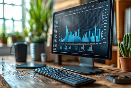 Analyzing Data Charts on Computer Monitor with Keyboard