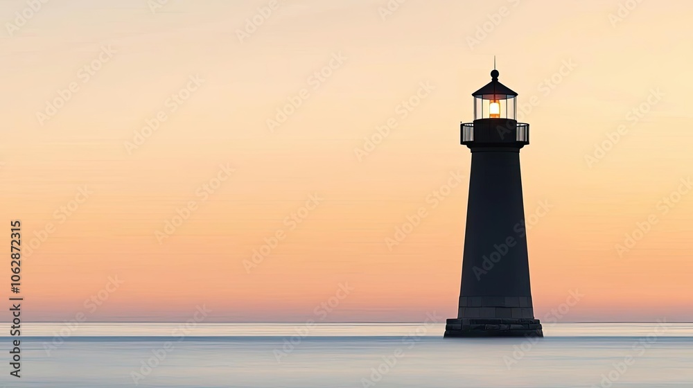 Lighthouse standing tall against a colorful sunset sky over calm waters. Lighthouse standing tall against a colorful sunset sky over calm waters.