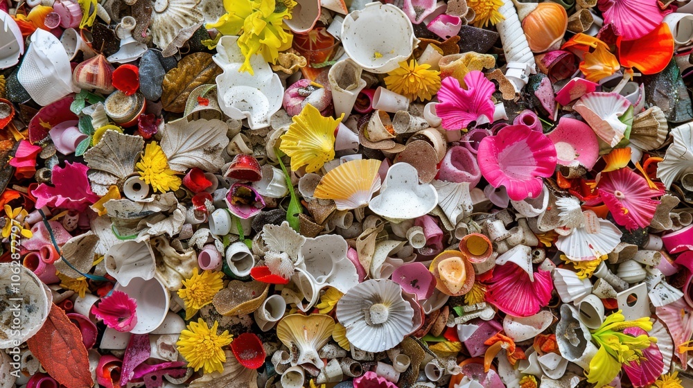 Plastic Pollution: The buildup of plastic waste in the environment, particularly in oceans, harming wildlife through ingestion and entanglement, causing microplastic contamination.
