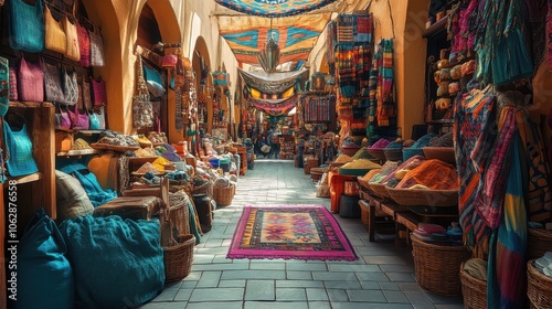 Vibrant market scene filled with colorful spices, textiles, and handcrafted goods, showcasing the rich culture and diversity of local artisans.