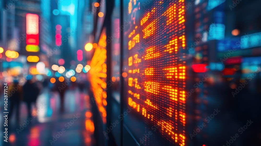 Visual depiction of a stock market board filled with fluctuating numbers, capturing the excitement and energy of investment trading. Visual depiction of a stock market board filled with fluctuating numbers, capturing the excitement and energy of investment trading.
