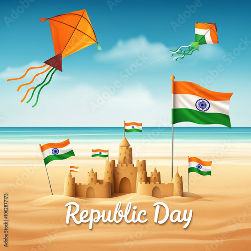 Colorful kites and flags fl...