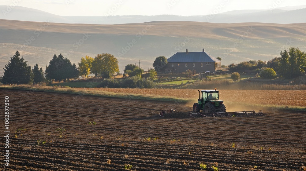 Fototapeta premium Tractor Working in a Field