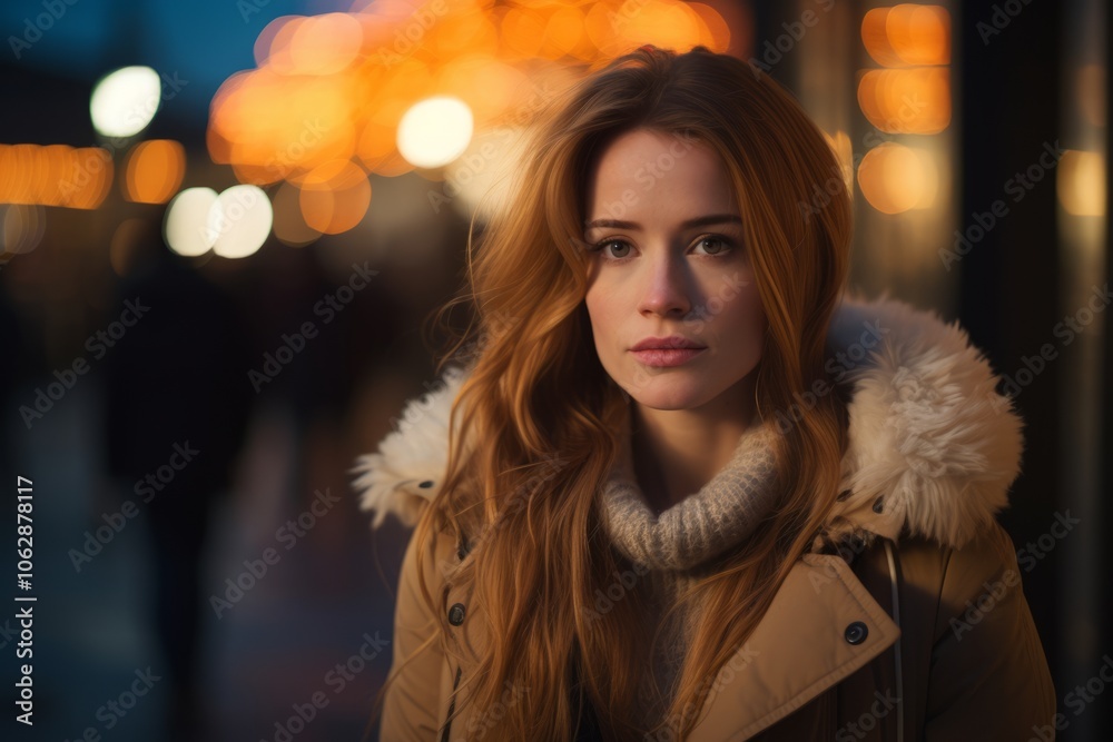 Portrait of a beautiful young woman in winter coat at night. Portrait of a beautiful young woman in winter coat at night.