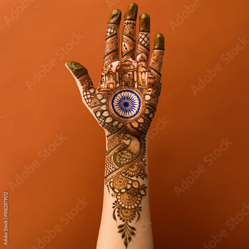 A hand displaying an emblem...
