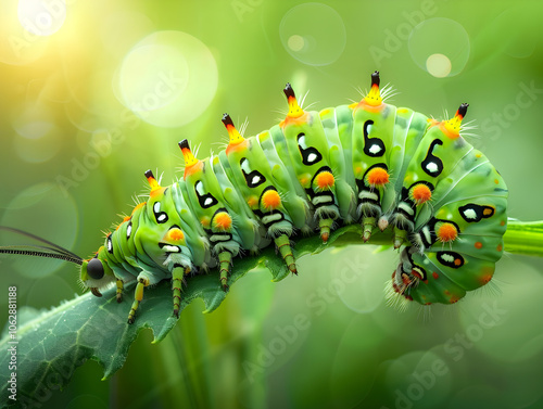 Metamorphosis in progress: vibrant caterpillar sheds skin, blossoms into delicate, colorful butterfly, nature's wonder.