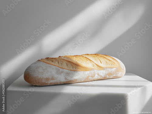 Baguette, real, minimal and white background.