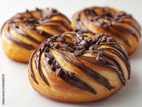 Brioche on top Chocolate , real, minimal and white background.