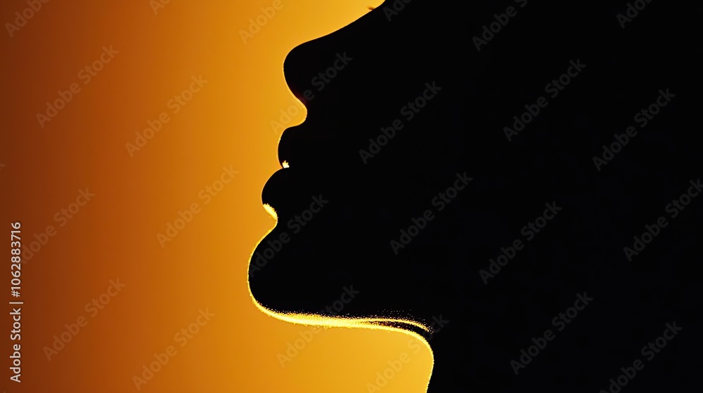 Silhouette of a person against a warm orange background. Silhouette of a person against a warm orange background.