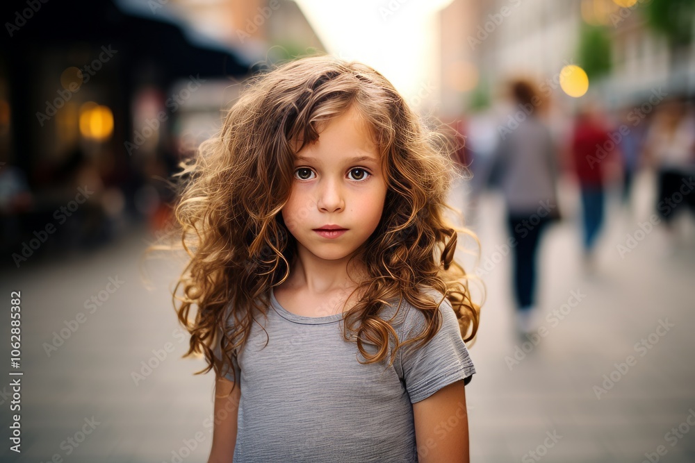 Portrait of a beautiful little girl with curly hair in the city Portrait of a beautiful little girl with curly hair in the city