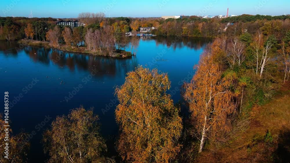 Drone view Autumn on a lake in Germany Drone view Autumn on a lake in Germany