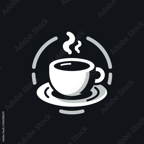  A flat vector illustration representing coffe cup, Flat Vector Style, Simple Design, black Background