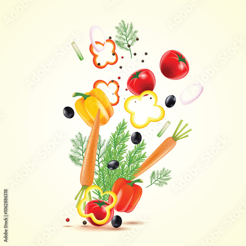 Green slices of Multi vegetable with Vector background.