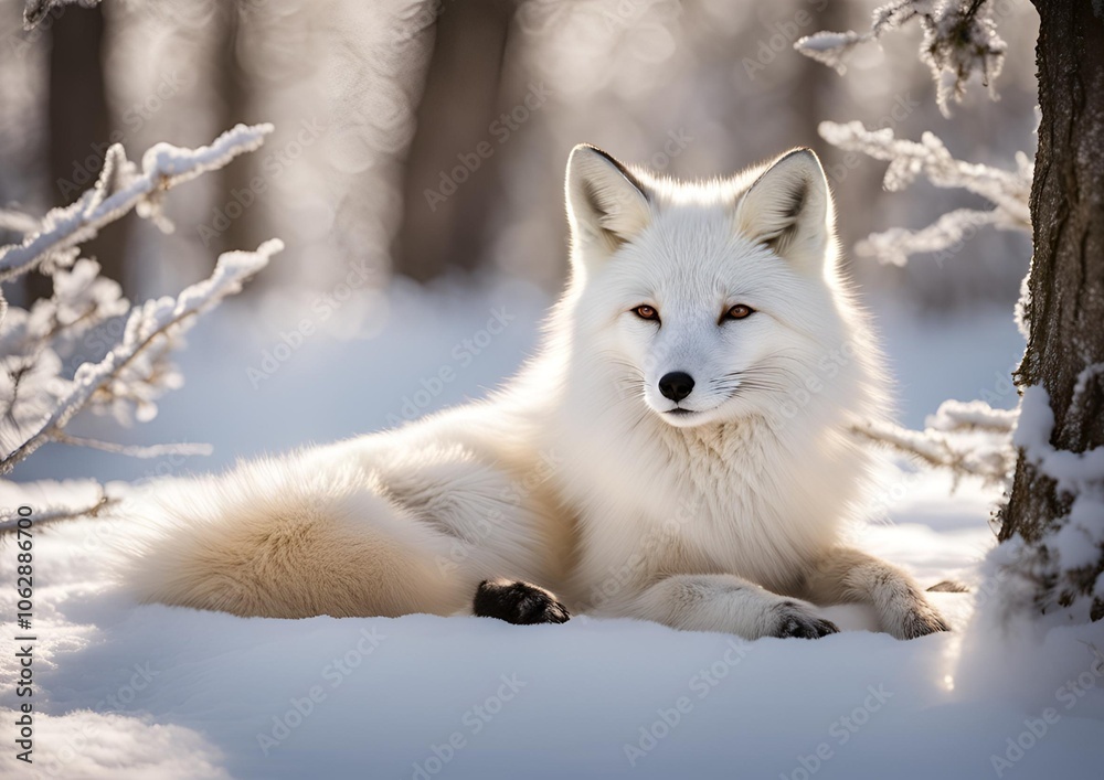 Obraz premium A white fox is lying down