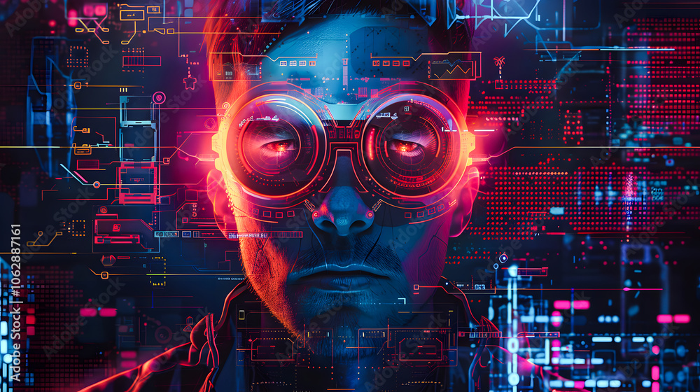 Depict a skilled cyberpunk hacker in a futuristic setting, surrounded by holographic interfaces, intricate code, and virtual reality elements Depict a skilled cyberpunk hacker in a futuristic setting, surrounded by holographic interfaces, intricate code, and virtual reality elements