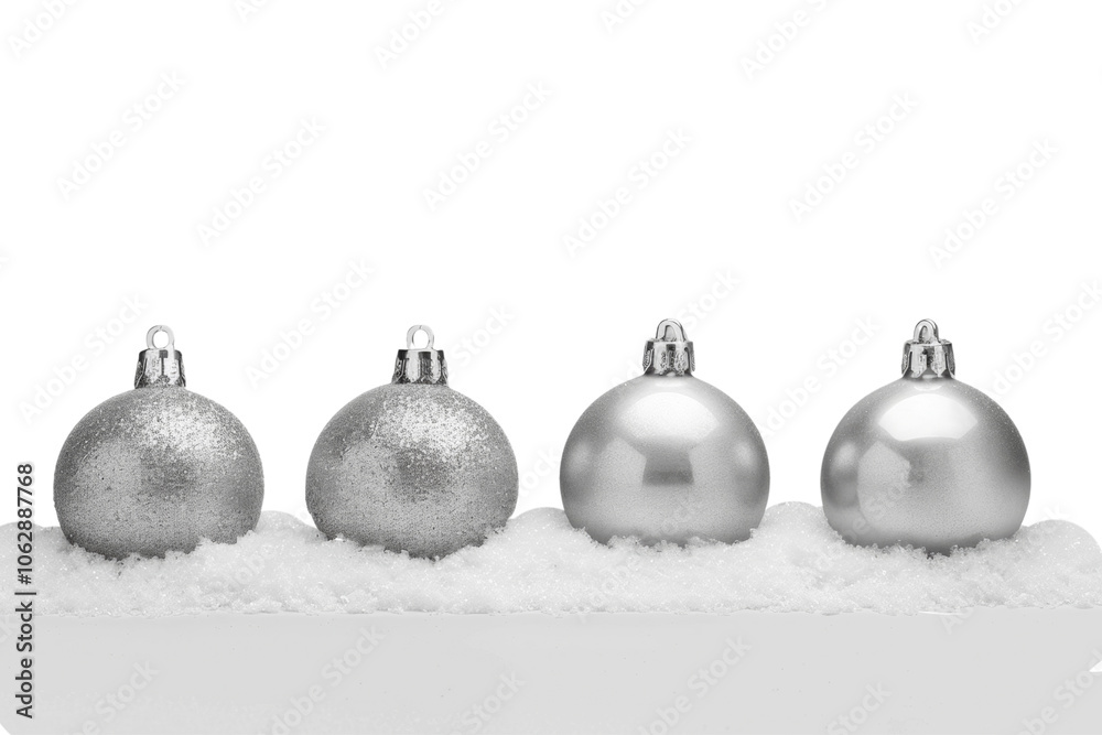Silver Christmas on snow balls isolated on transparent background Silver Christmas on snow balls isolated on transparent background