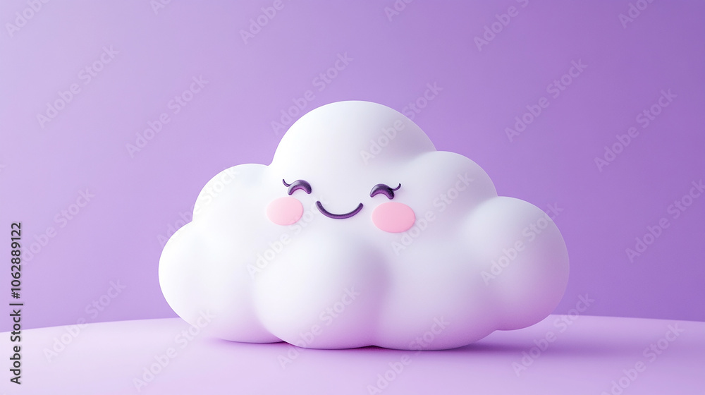 soft purple background with cute kawaii white cloud with rosy cheek soft purple background with cute kawaii white cloud with rosy cheek