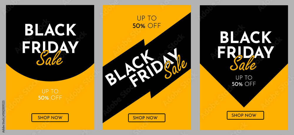 Fototapeta premium Abstract Black Friday sale vector banner, sale card with an energetic black and yellow theme