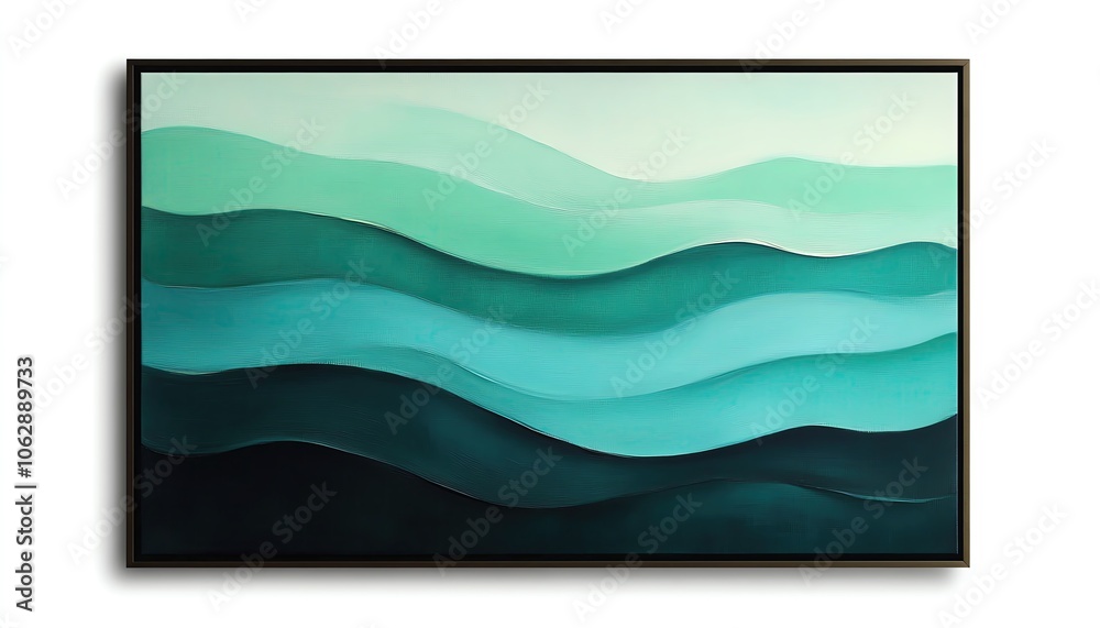 Obraz premium A serene abstract painting with smooth, blended hues of green and blue, reminiscent of nature, isolated on a white background, high resolution 8K