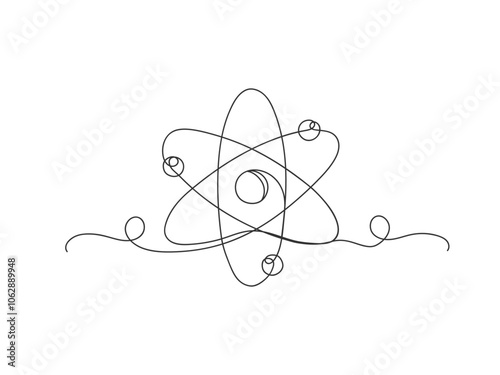 Continuous one line drawing atom or proton nucleus sign symbol isolated vector illustration.