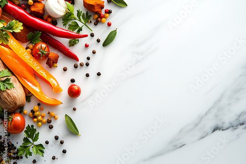 Explore the vibrant world of indian spices on marble surface photo