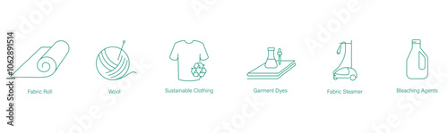 Fabric Roll, Wool, Sustainable Clothing, Garment Dyes, Fabric Steamer, Bleaching Agents Icon Set
