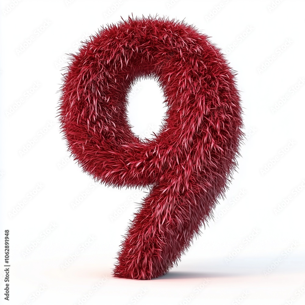 Red grass letter 9 number organic leaves textured frame border white isolated Red grass letter 9 number organic leaves textured frame border white isolated