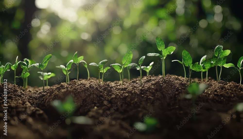 Fototapeta premium Detailed 3D model of a growth curve featuring sprouting plants.
